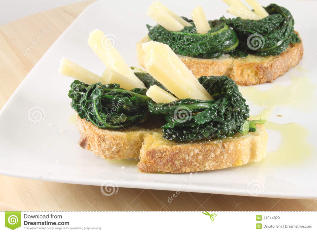 Bruschetta with black cabbage