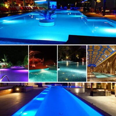 swimming pool lighting with colored spotlights